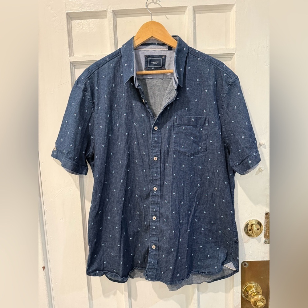 7 Diamonds Navy Polka Dot Casual Shirt